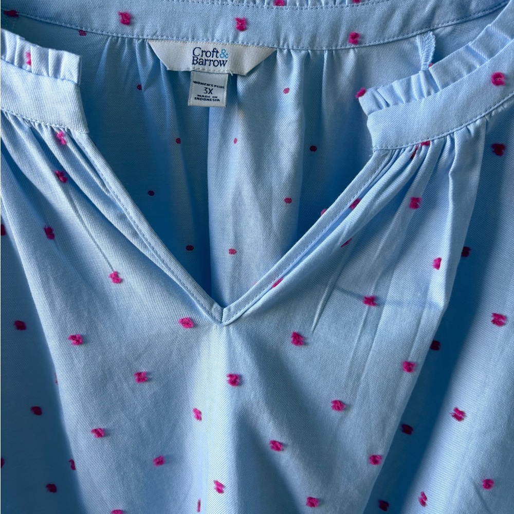 Croft & Barrow 3X Long Sleeve Popover Top Blue NWT Casual Office Ruffle Neck - Picture 4 of 13